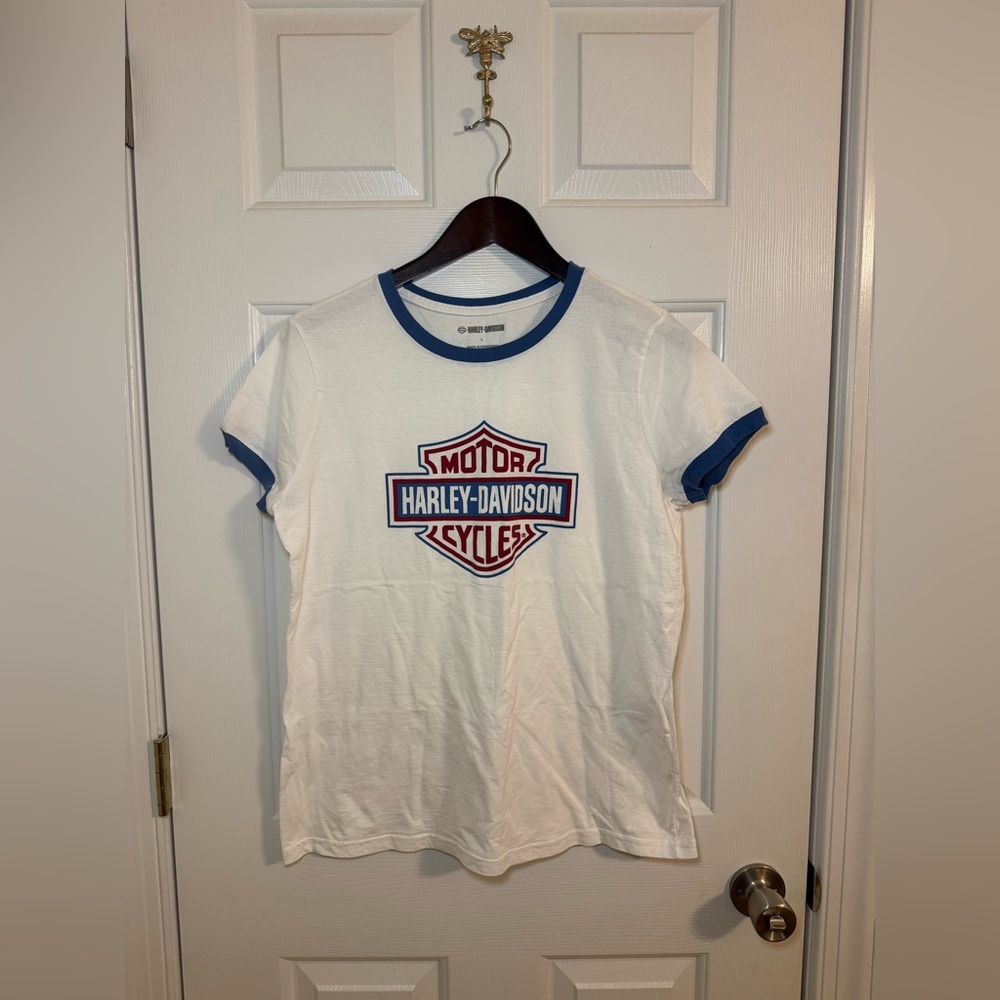 Harley-Davidson Crew Neck T shirt size large orange blue white